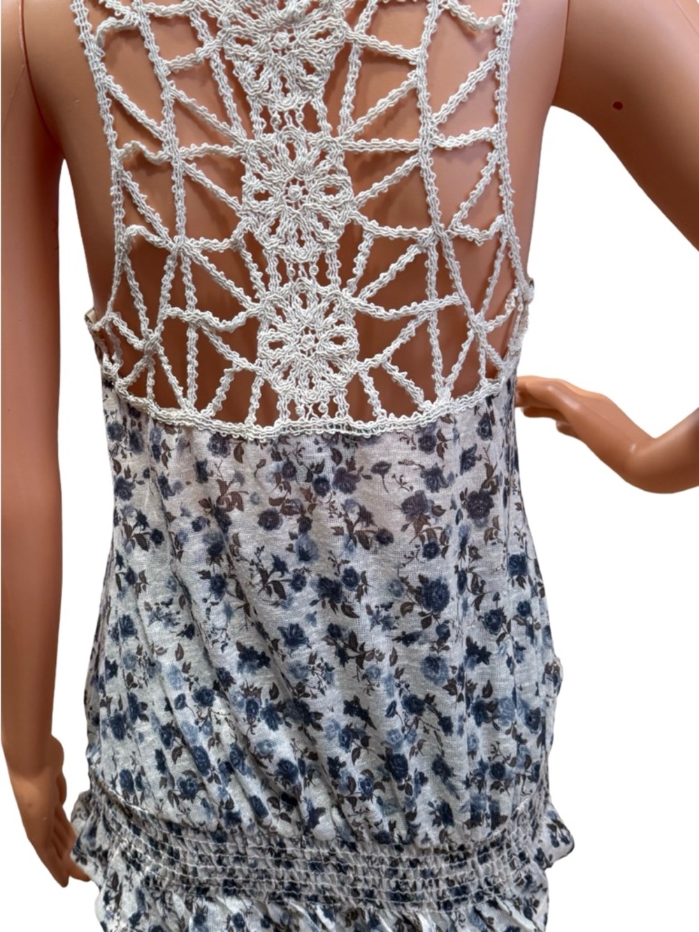 Women's Cream Floral Blouson Tank Top
